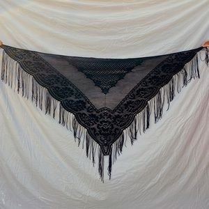 SOLD Vintage 70s Stevie Nicks Black Fringe Shawl